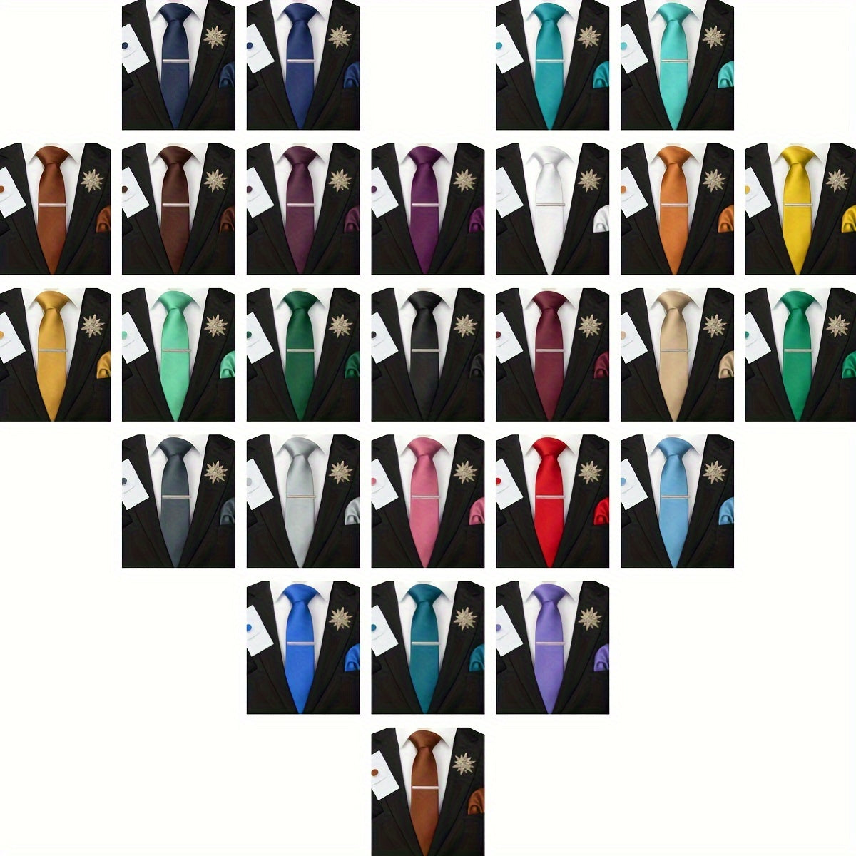 Erkaklar uchun satinning twill galstuk to'plami, galstuk klipi, cho'ntak sharlari, manşet o'rashlar va brosh uchun rasmiy tadbirlar