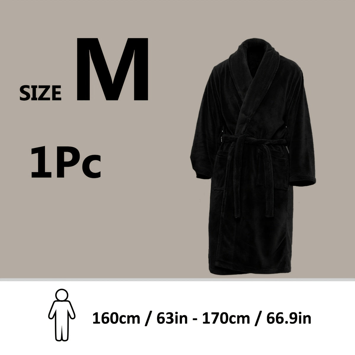 Unisex Fleece Bathrobe with Shawl Collar Soft Machine Washable