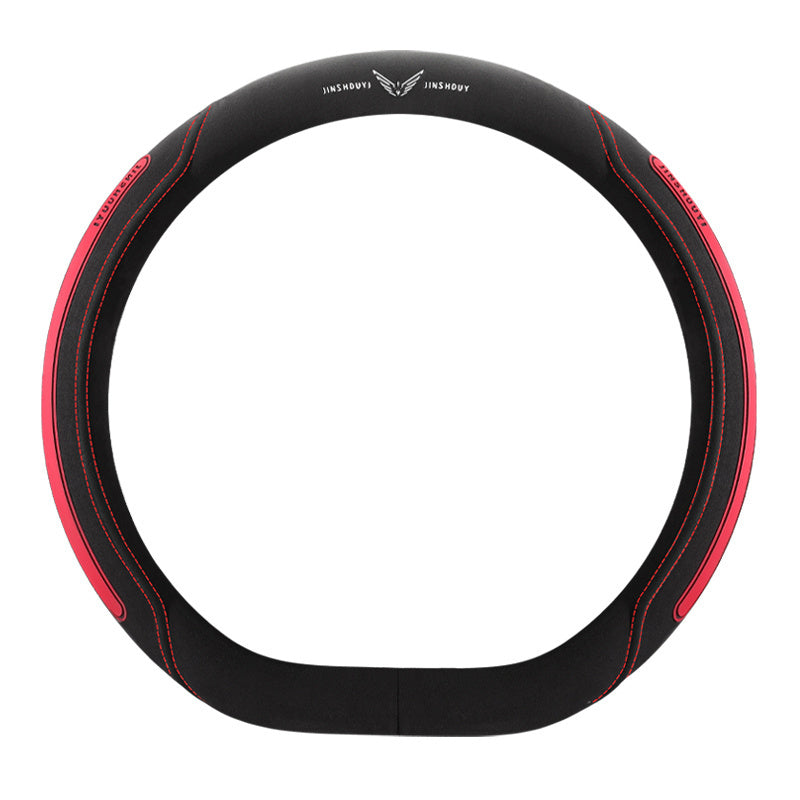 Universal Leather Steering Wheel Cover Black with Blue Accents for Cars