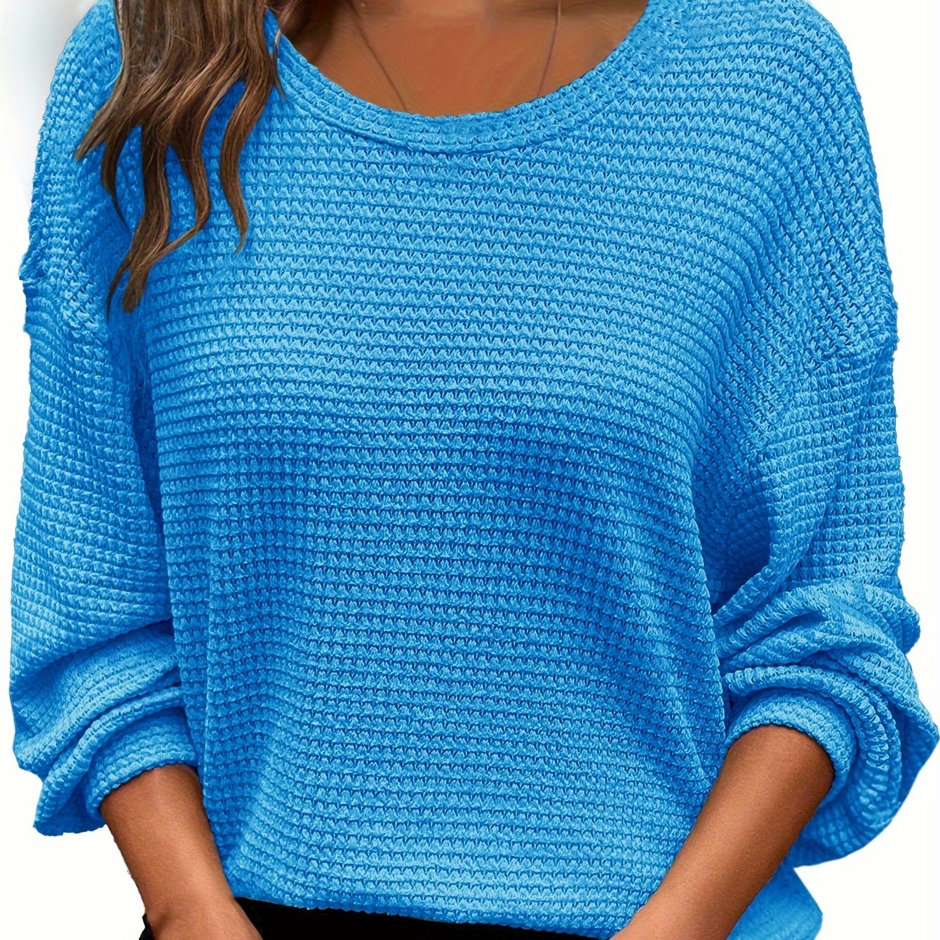 Plus Size Waffle Knit Crew Neck Sweatshirt Women's Long Sleeve Fall Winter