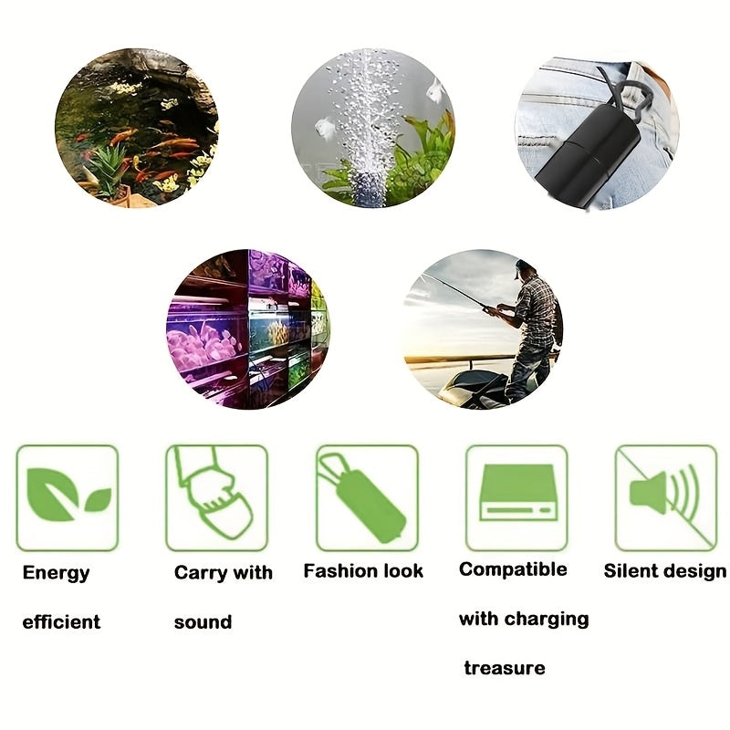 USB Aquarium Air Pump Dual-Port Quiet Oxygenator with Air Stone for Fish Tanks