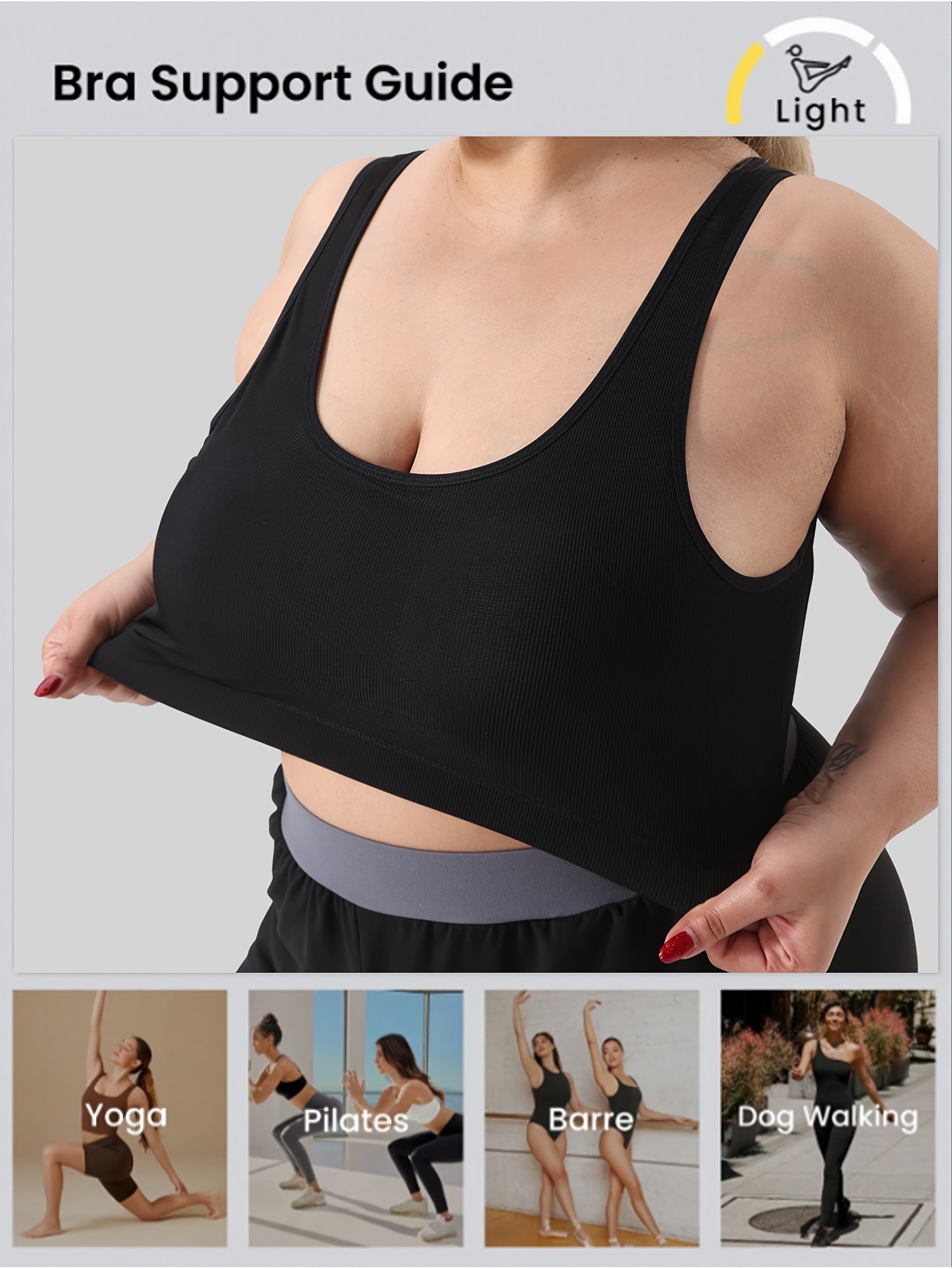 Plus size ayollar uchun elastik sport yostiqchalari bilan ko'krak yostiqlari bo'lgan to'liq rangli sport yostiqchalari