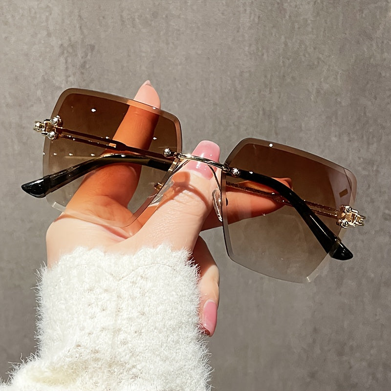 Women's Oversized Rimless Sunglasses with Gradient Lenses and Hollow Out Temples
