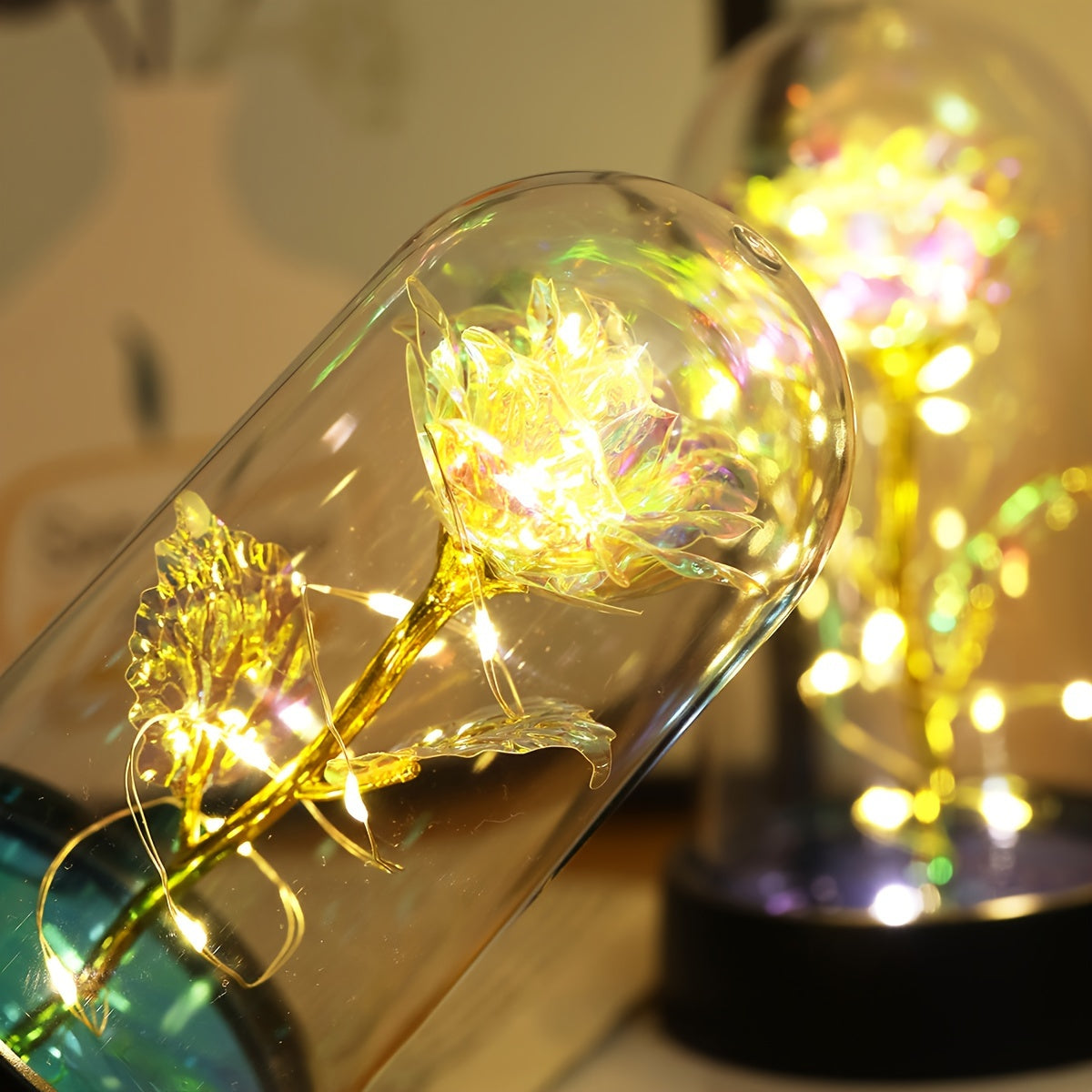 Rang-barang gül gulchambar kechqurun chiroqi, juftlar uchun stol bezaklari, batareyali ishlaydi