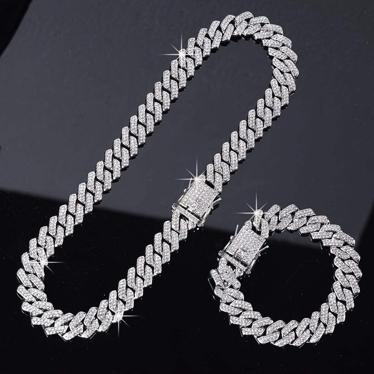 Set of 2 Punk Style Chain Necklace and Bracelet Unisex Jewelry for Men Women