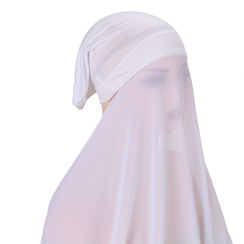 Solid Color Chiffon Instant Hijab Hooded Headscarf Set for Ramadan