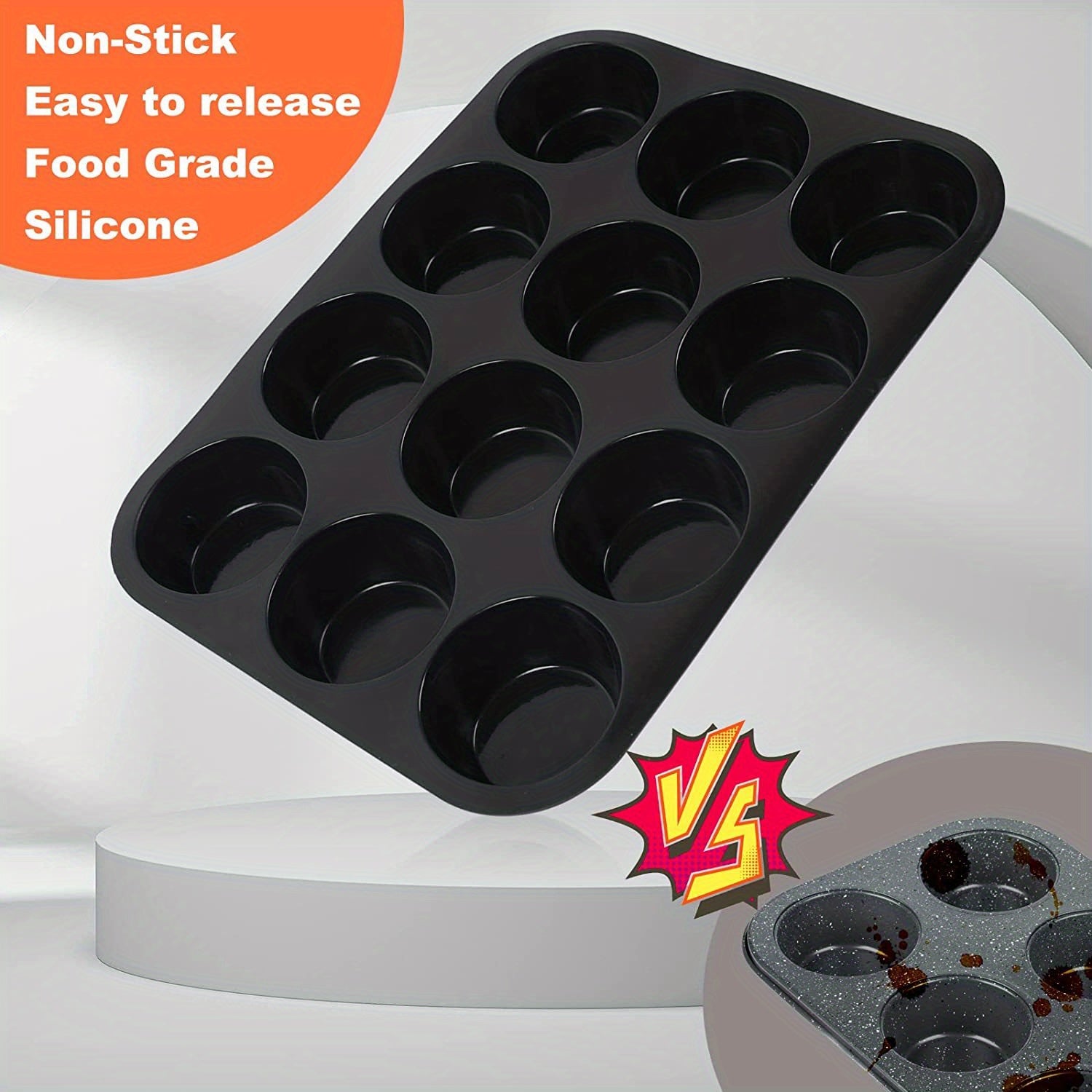 Silicone Cupcake Pan 12-Cup Nonstick BPA-Free Baking Mold Kitchen Accessory
