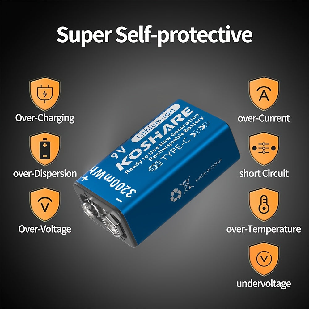 9V Rechargeable Lithium Battery with Type-C Charging for Devices and Events