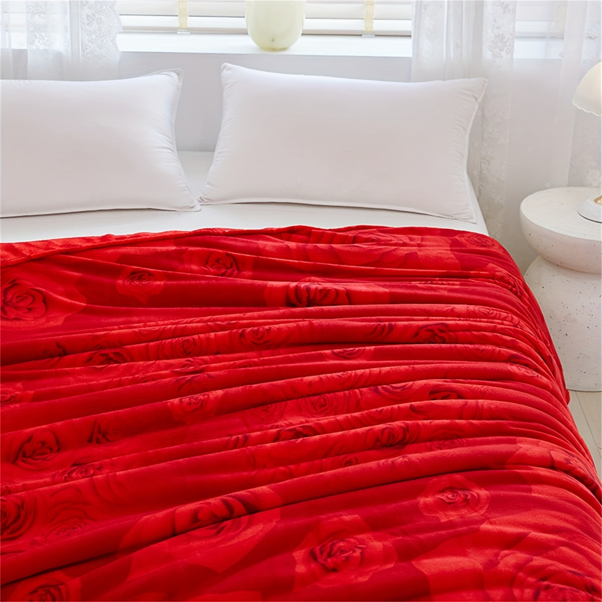 Soft Rose Pattern Bed Blanket for Sofa Bed Camping Travel and Gift