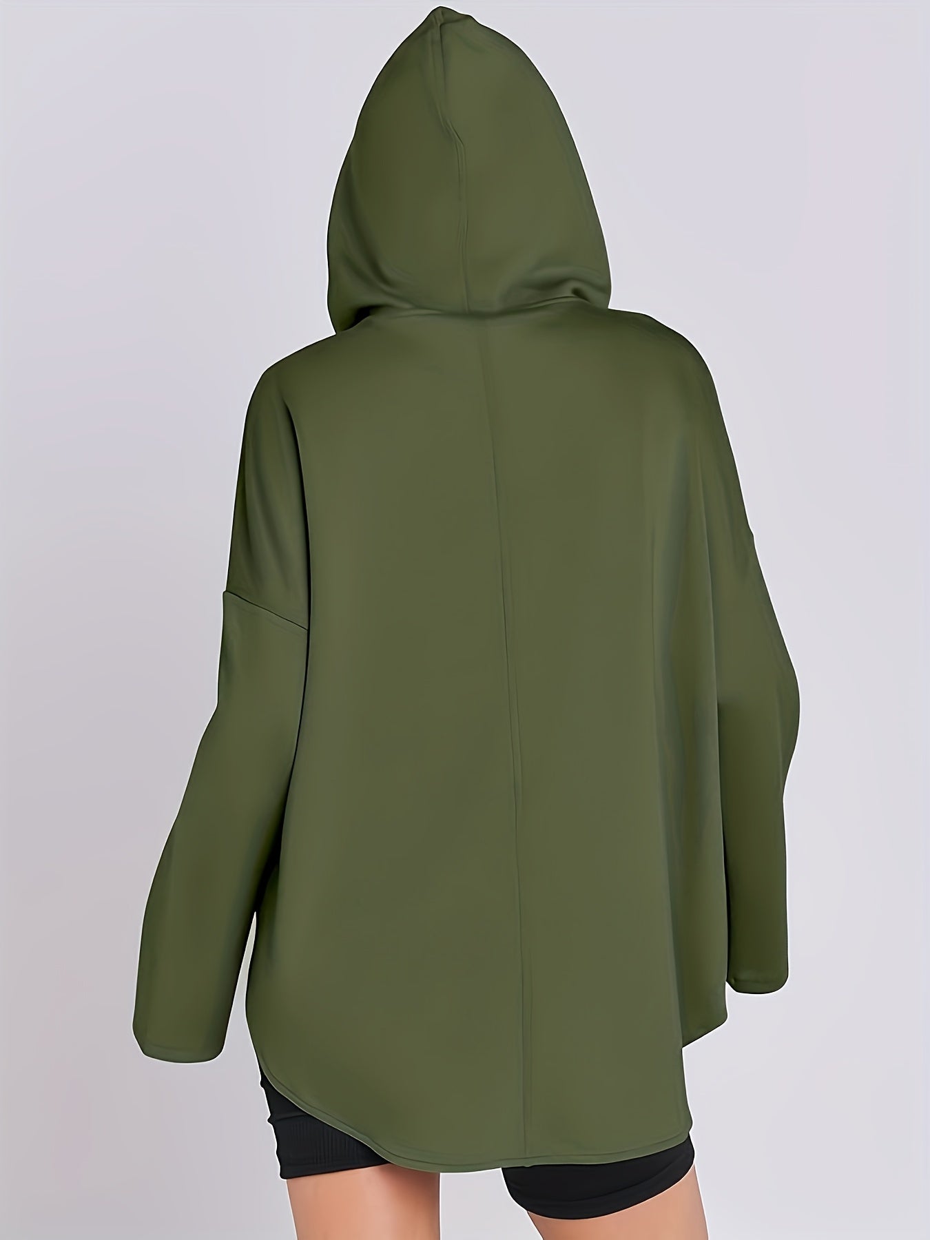 Sudadera con cremallera para mujer de talla grande en color verde oliva con manga larga y capucha