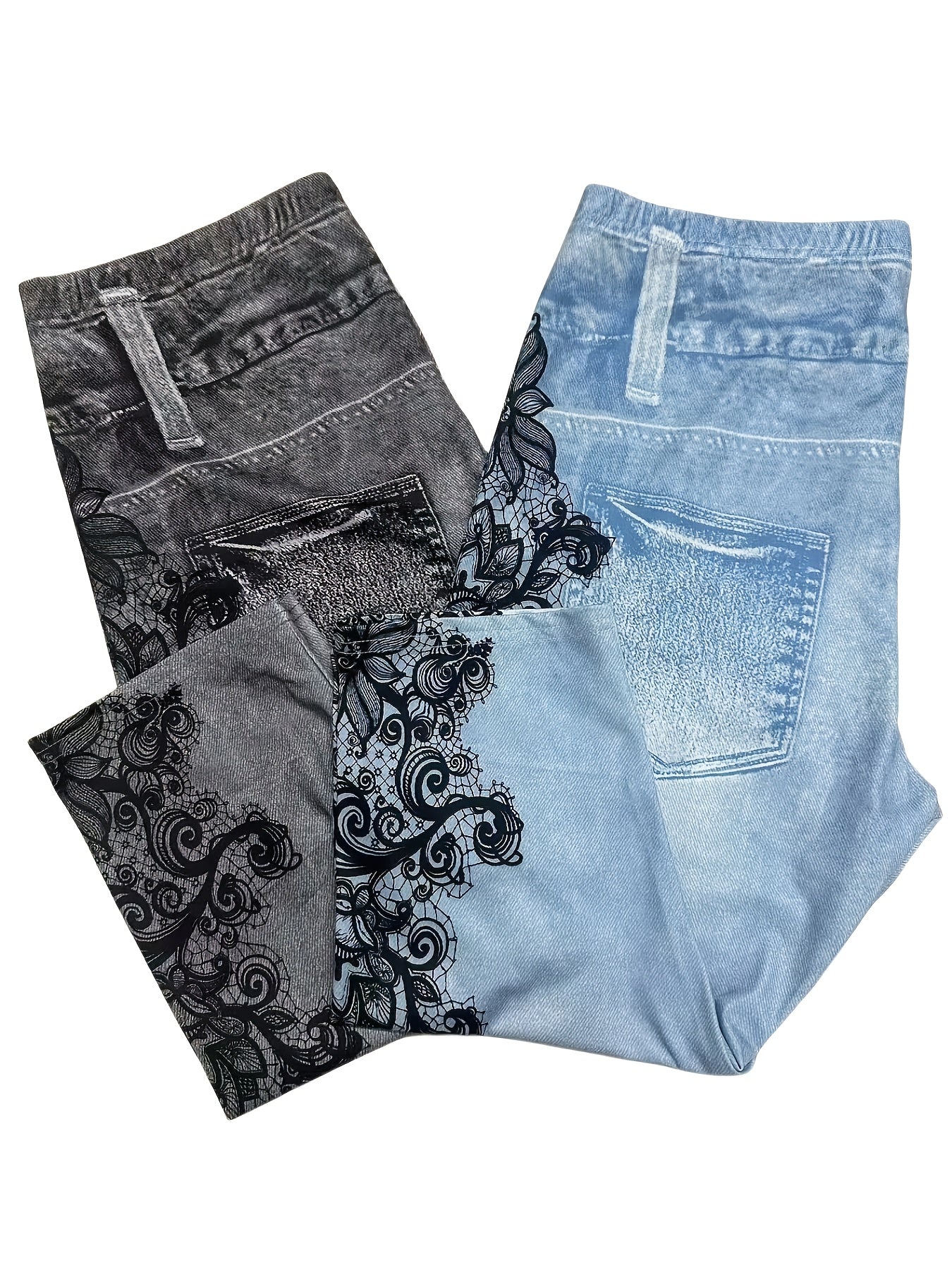 Women's Plus Size Floral Print Leggings High Waist All-Season Faux Denim Shorts