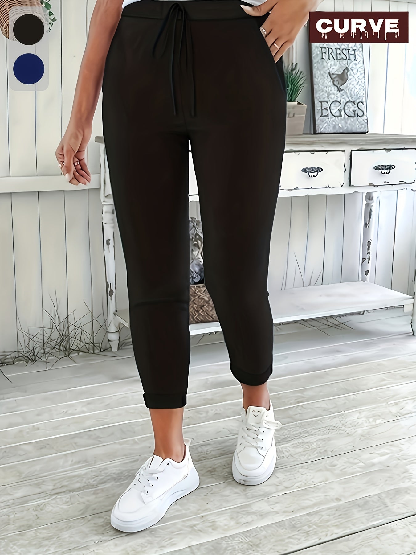 Plus Size Women’s Olive Green Straight Leg Pants with Drawstring Pockets