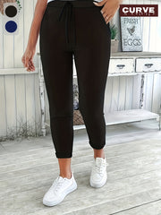 Plus Size Women’s Olive Green Straight Leg Pants with Drawstring Pockets