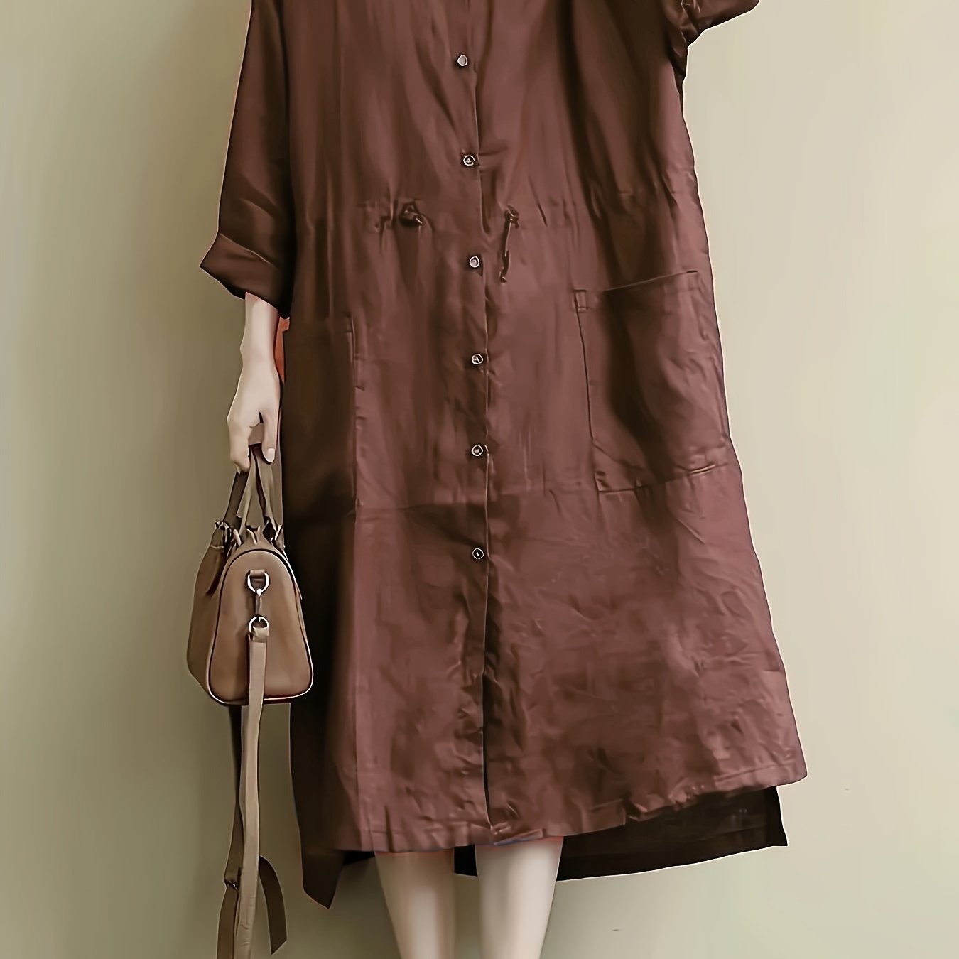 Red Linen Shirt Dress Casual Loose Fit Button Detail Non-Stretch Fabric Spring Collection