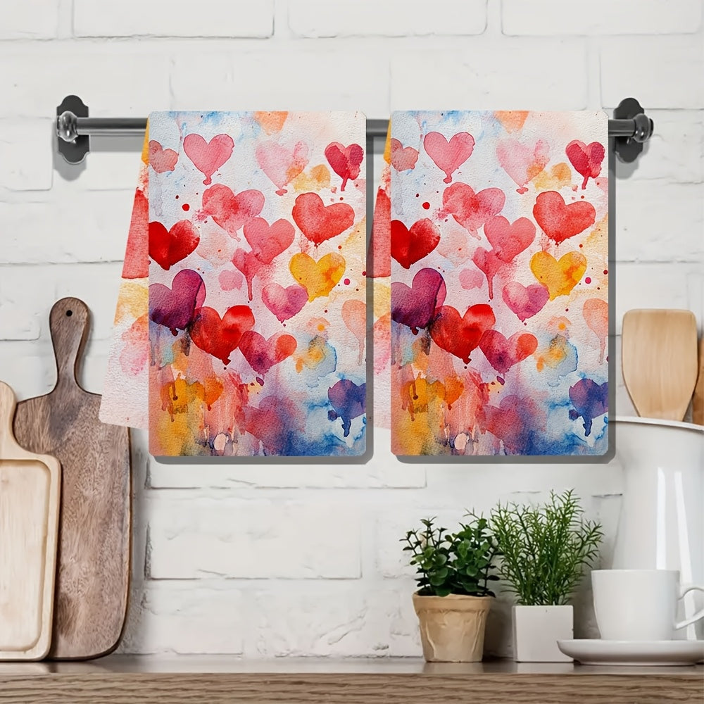 Yurak Splash dizayni bilan 2 ta yumshoq oshxona sochiqlari to'plami, namlovchi, 16x24 dyuym