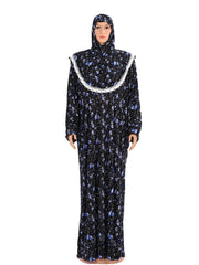 Plus Size Muslim Abaya Floral Print Knit Pullover Long Robe