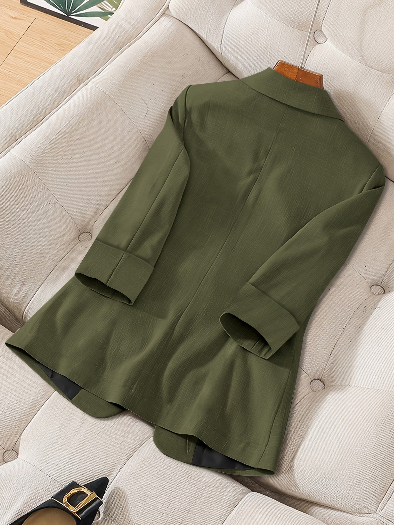 Women's Solid Color Polyester Blazer with Pockets for Fall Casual