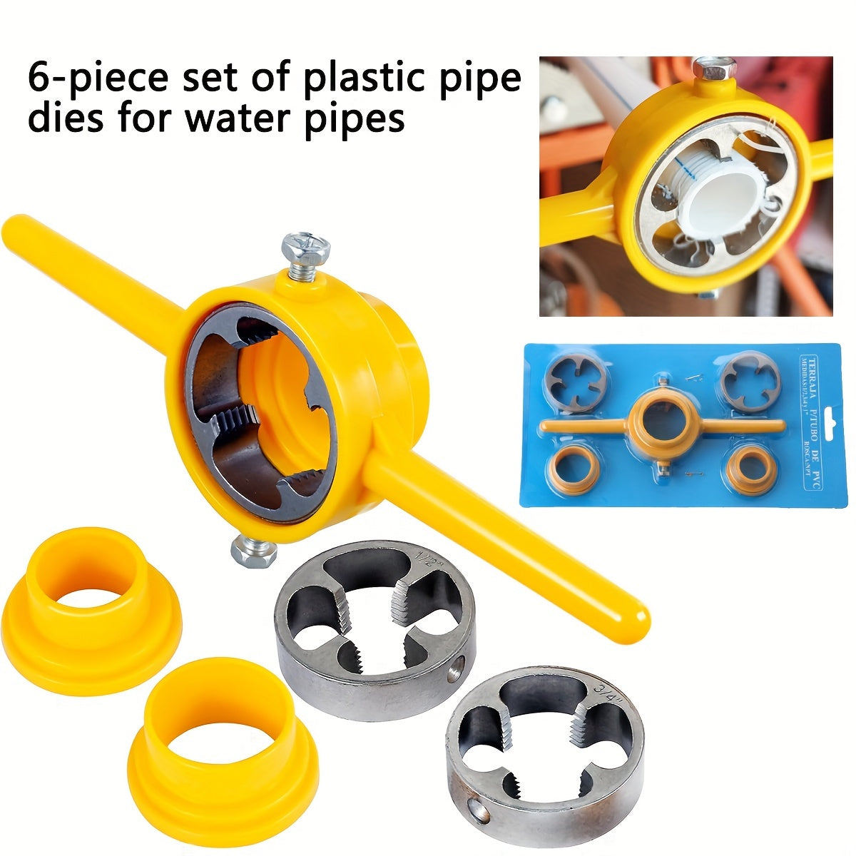 6-Piece PVC Pipe Threader Plumbing Tool Kit with 1/2, 3/4, and 1 Inch Dies