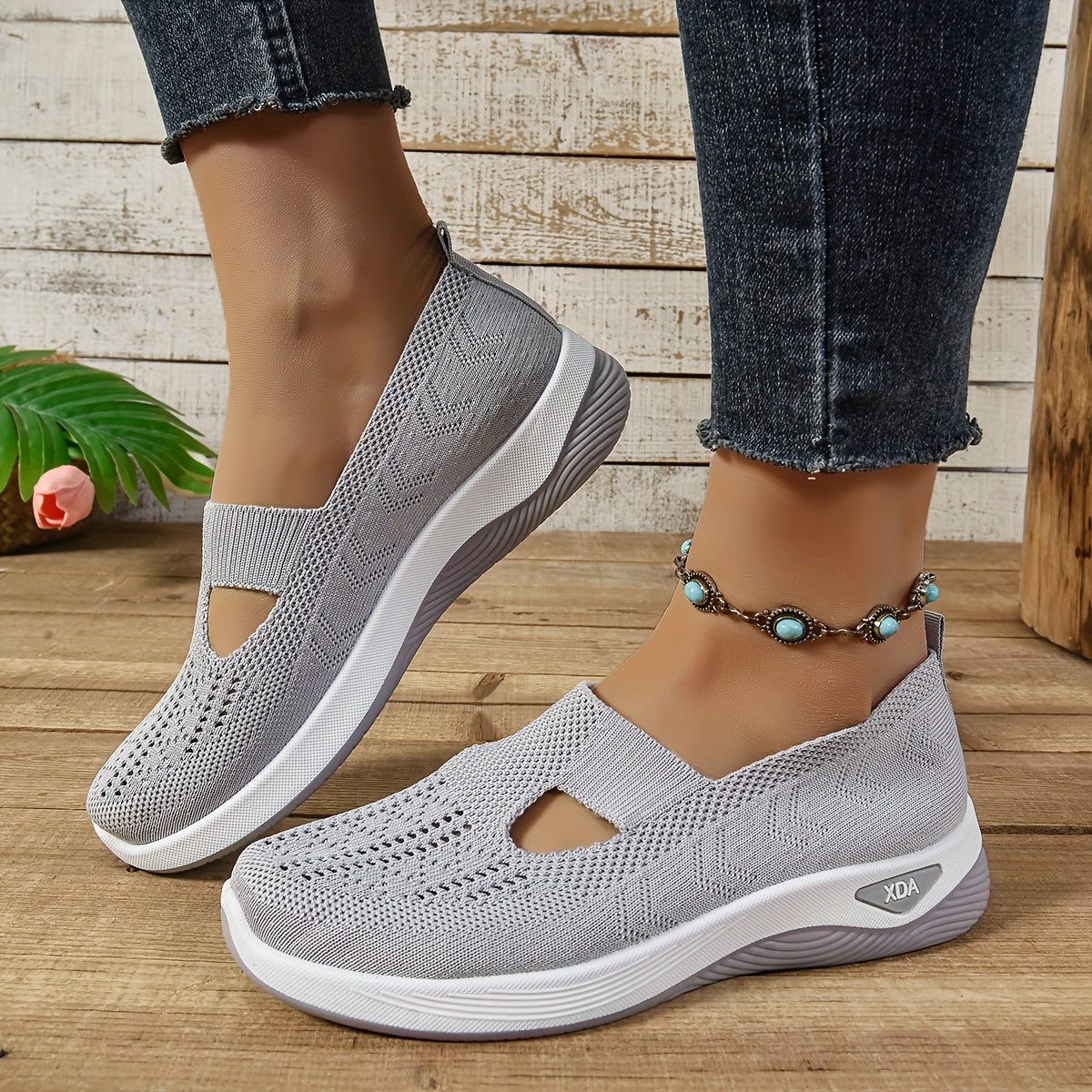 Ayollar uchun slip-on sport poyabzali, engil, nafas oladigan, trikotaj, kundalik kiyimlar uchun, turli ranglarda