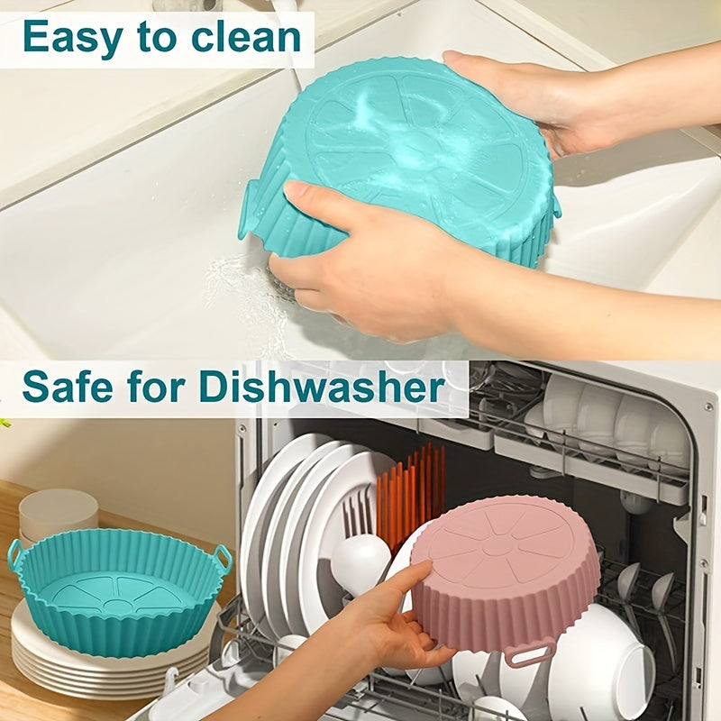 Qayta ishlatiladigan Silikon Havo Fryer qoplami, yopishmaydigan, dumaloq oziq-ovqat savati, oshxona uchun