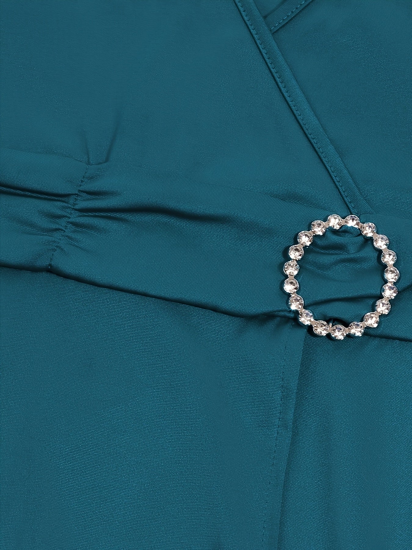 Women's Rhinestone V-Neck Dress with Asymmetrical Hem and Tie Waist