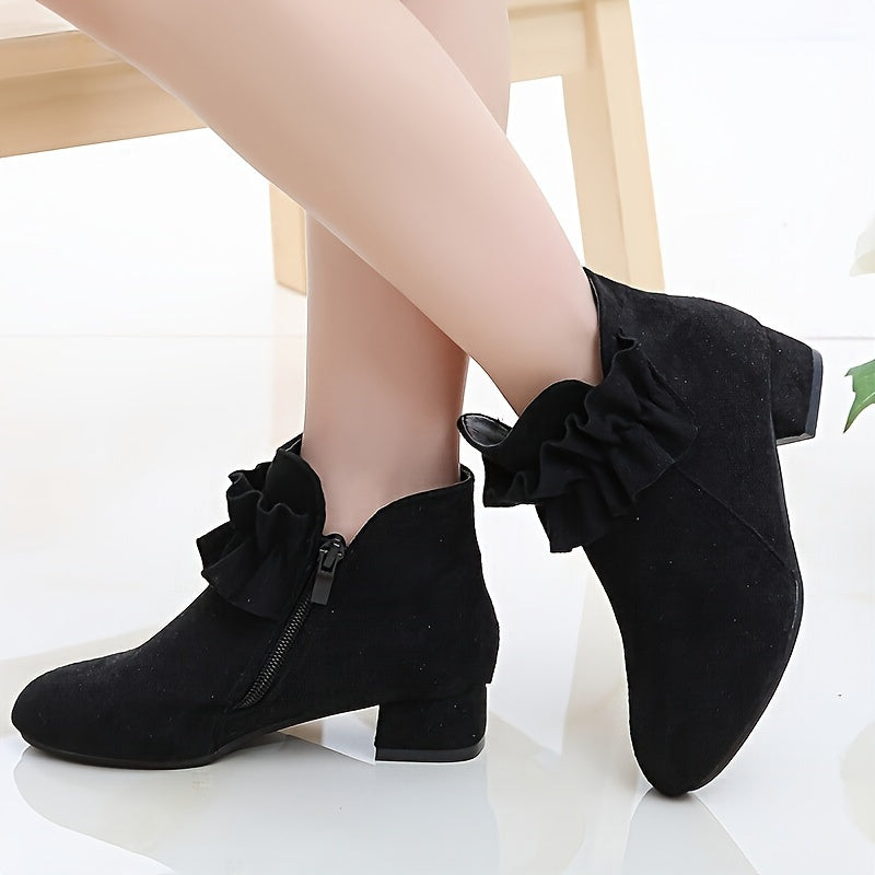 Girls Ankle High Zipper Platform Wedge Boots with Rubber Sole