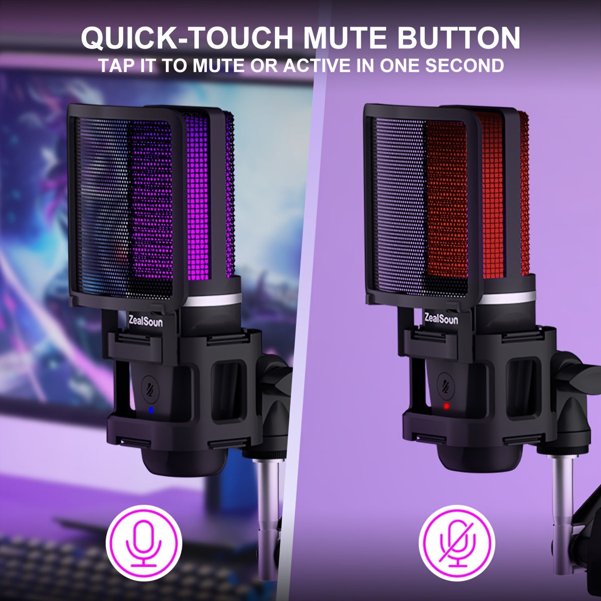 USB Gaming Microphone Kit with RGB Light Boom Arm for Streaming and PC Black