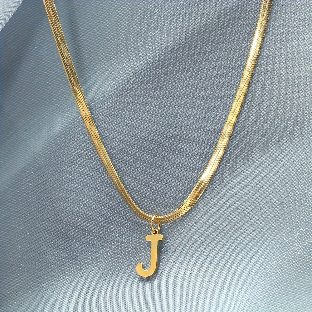 Women’s 18K Gold Plated Stainless Steel Alphabet Letter Pendant Necklace for Daily Wear