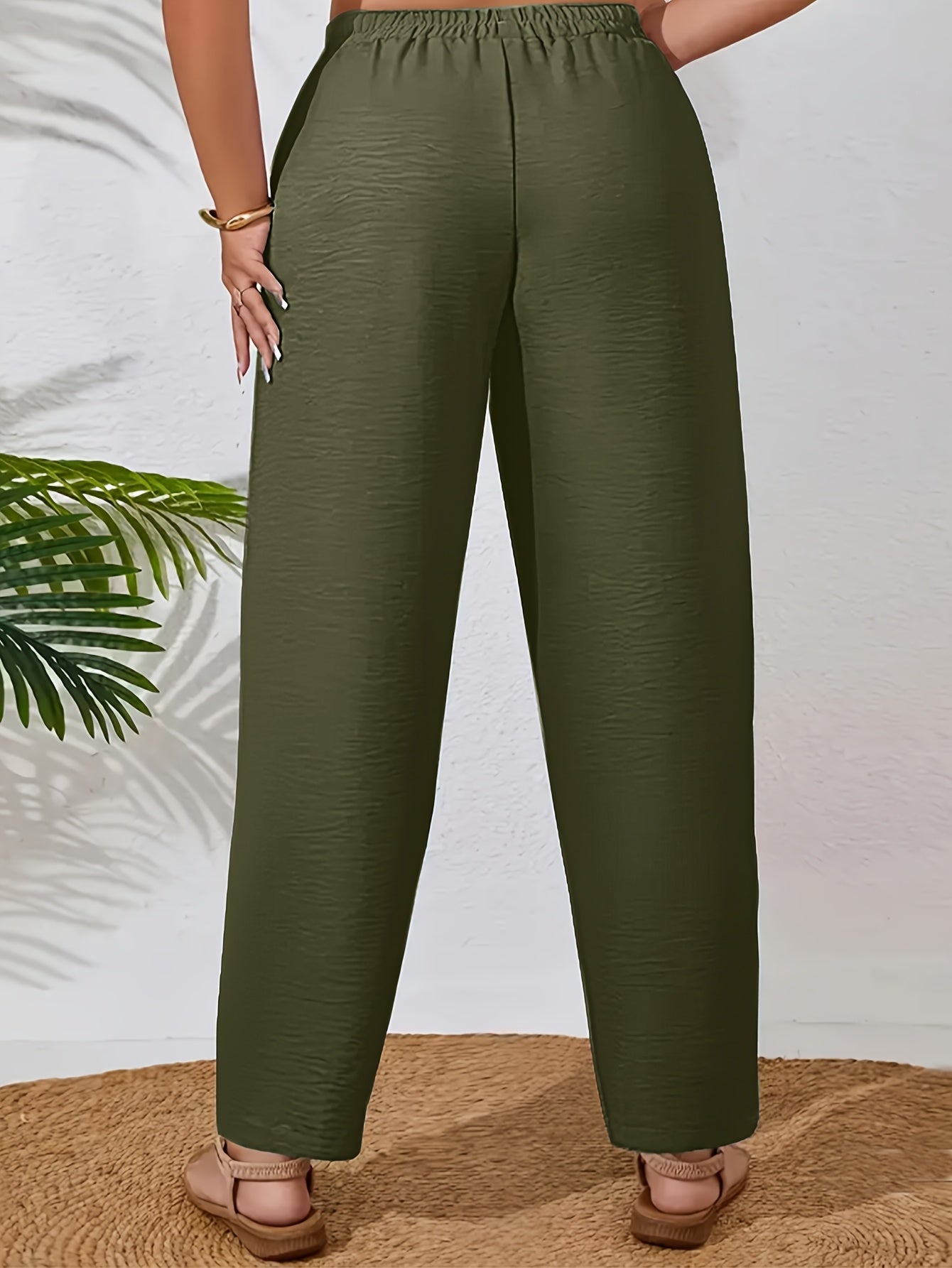 Pantalones rectos de cintura elástica para mujer talla plus, casuales para verano y otoño