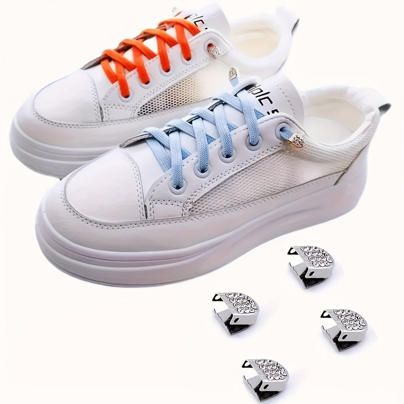 12 Pcs Stainless Steel No-Tie Shoe Clips Diamond-Studded Buckles for Sneakers