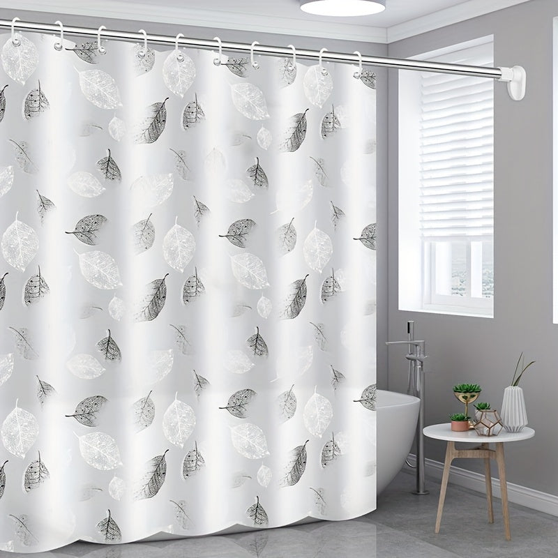 Leaf Pattern Shower Curtain Waterproof Durable Plastic Hooks Grommets Bathroom Decor