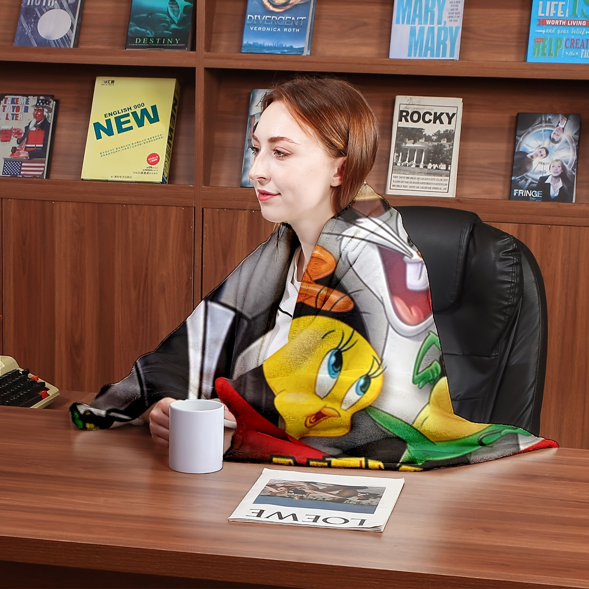 Looney Tunes Cartoon Characters Polyester Knitted Blanket Lightweight Throw for Bed Couch Travel