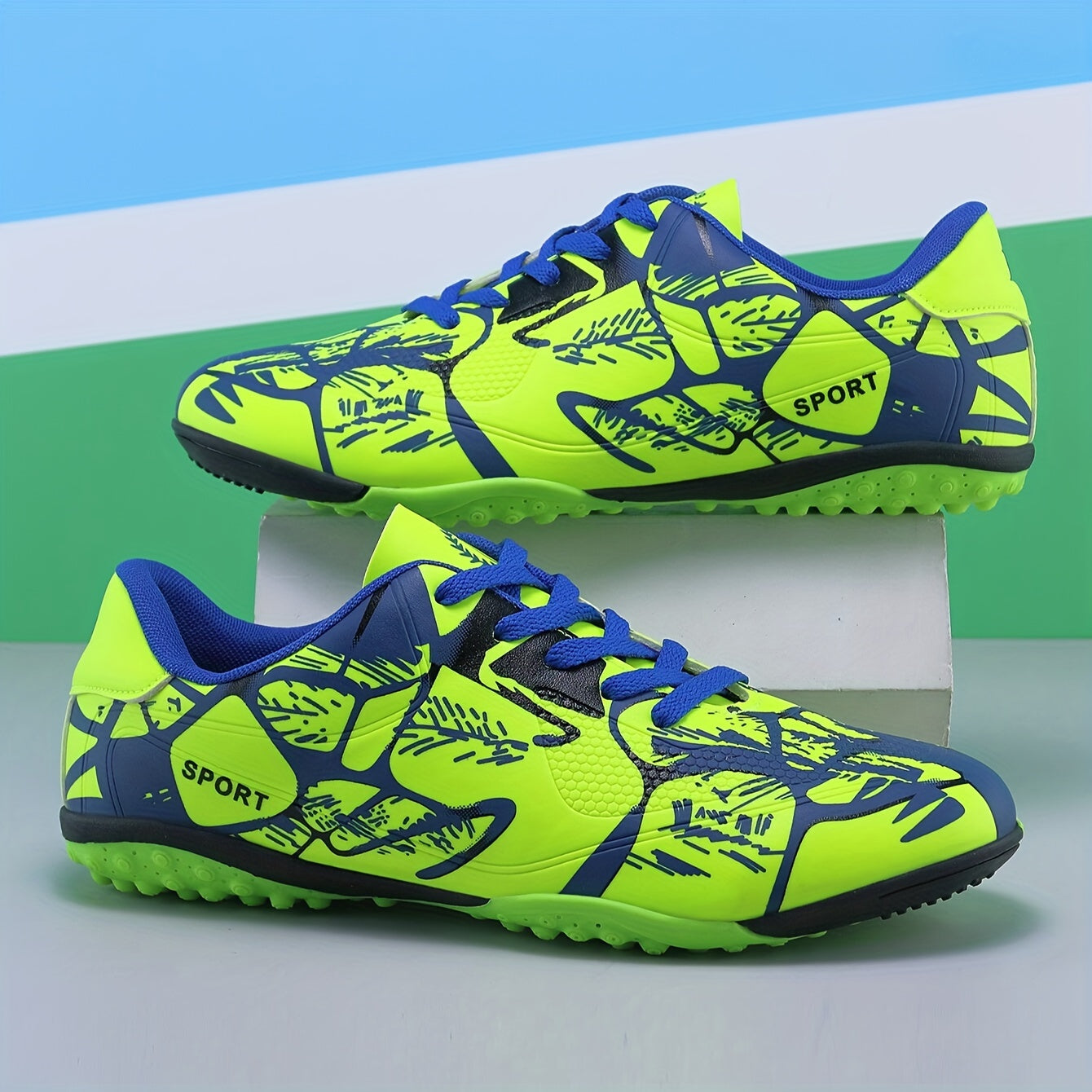 Men's Blue and Black Performance Soccer Cleats with Anti-Skid Sole Breathable Upper for Outdoor Training