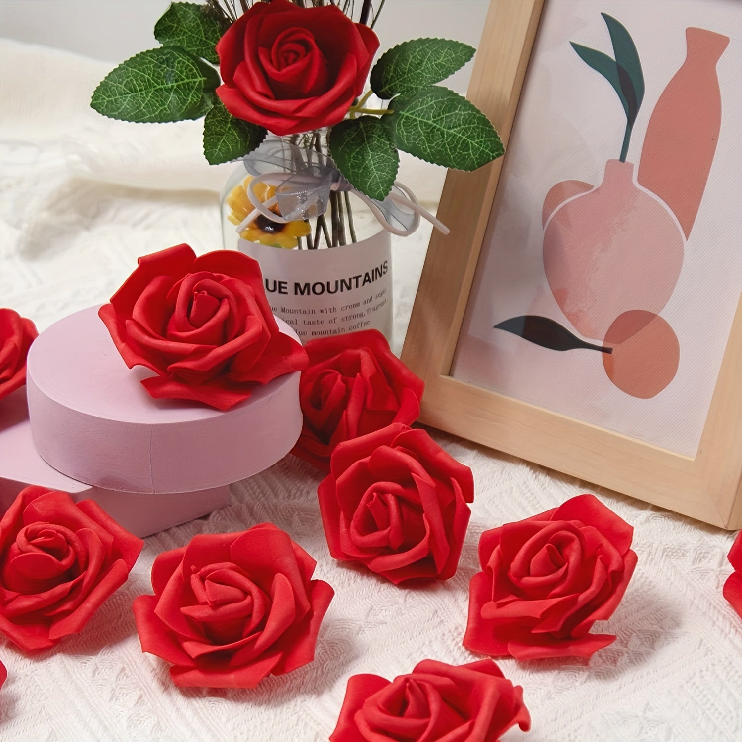 Pack of 50 Red Foam Rose Heads 7.5cm for Wedding Party DIY Decorations