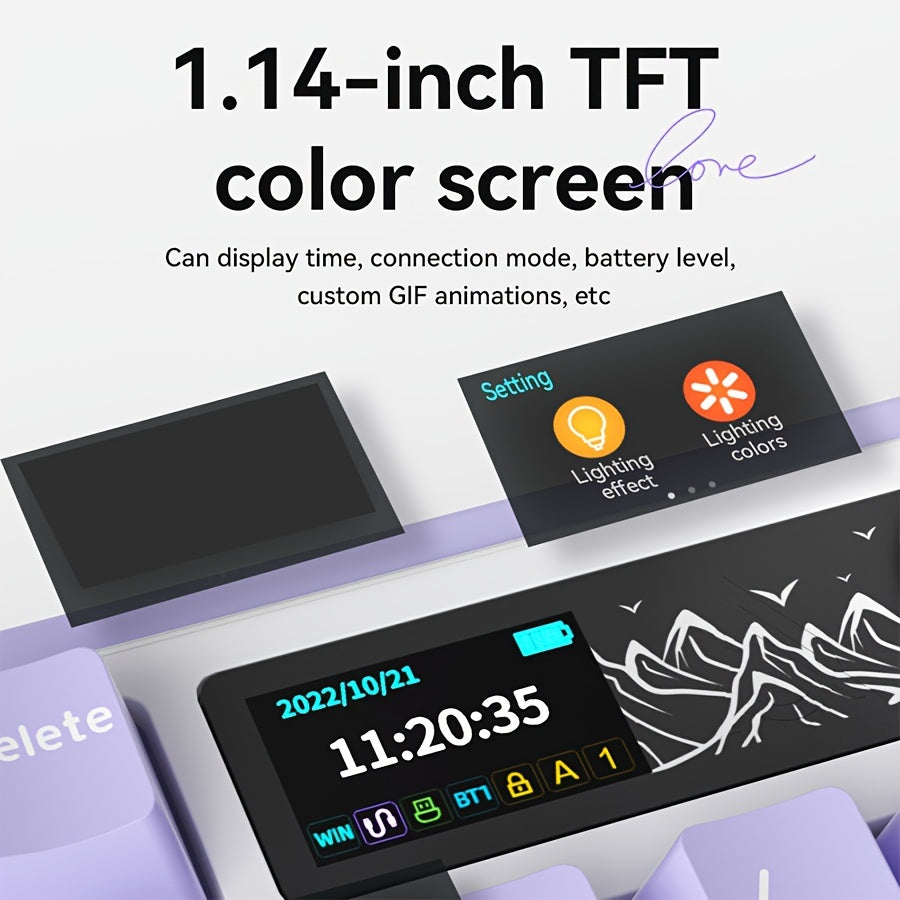 98-Key RGB Mechanical Gaming Keyboard Wireless 2.4G 5G with Volume Knob TFT Display