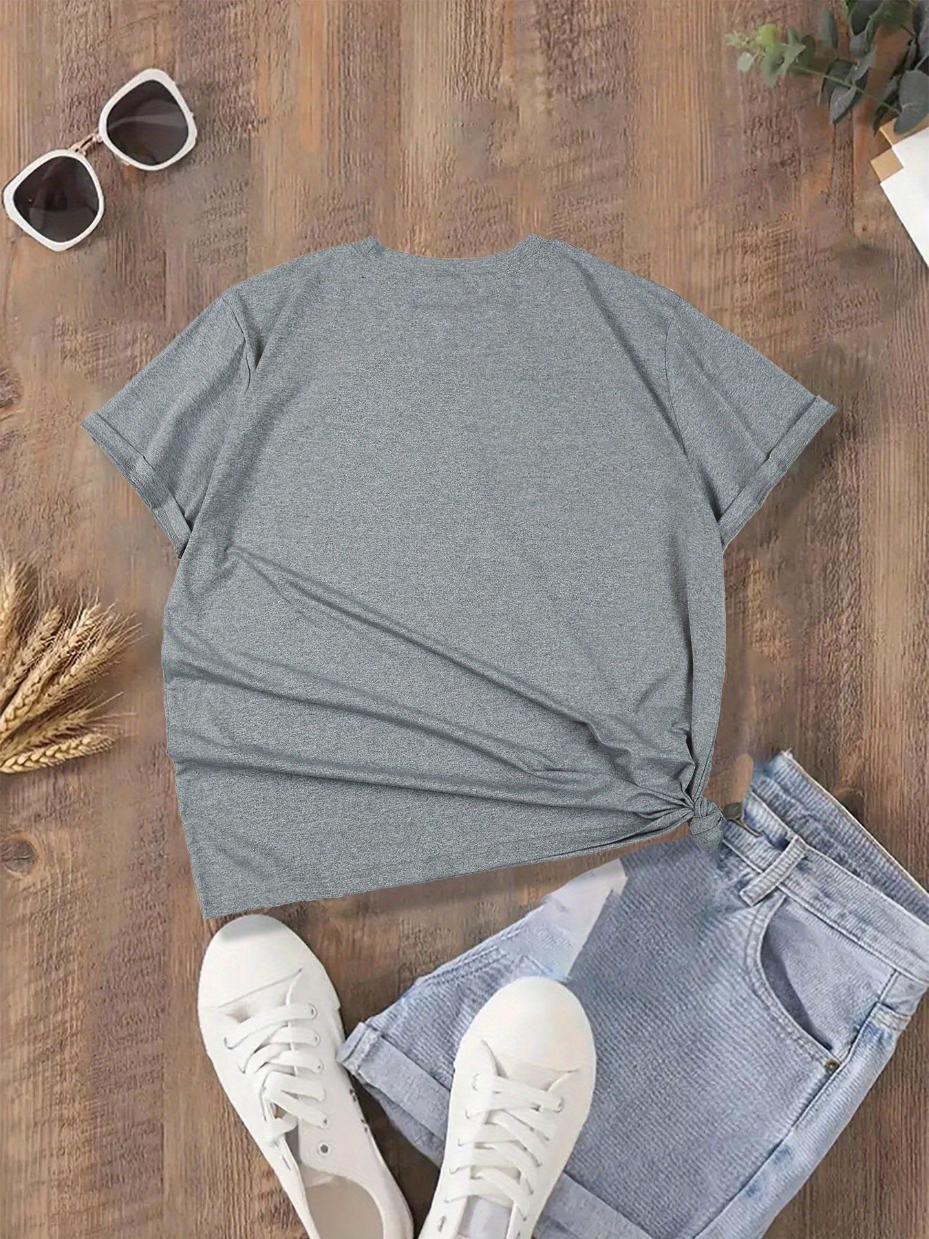 Plus Size Women's Cotton T-Shirt Short Sleeve Custom Photo Black Casual Top