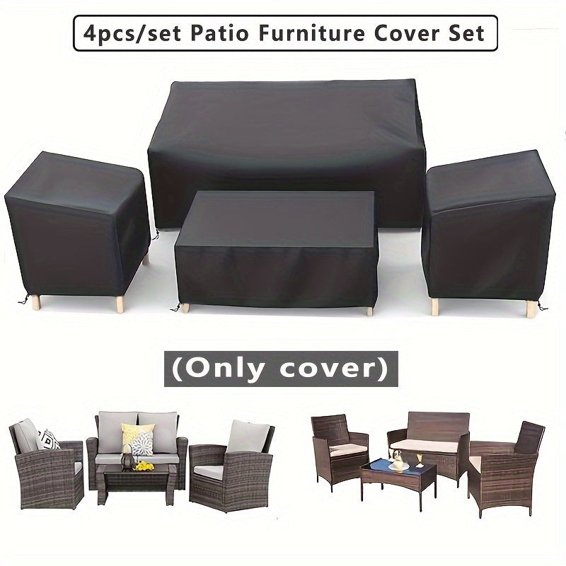 4-Piece Outdoor Furniture Cover Set Black Polyester with Adjustable Drawstring for Patio Yard Balcony