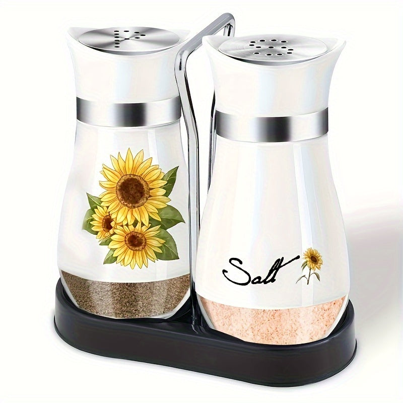Glass Bottom Salt and Pepper Shaker Set with Stainless Steel Lids for Kitchen Dining Camping