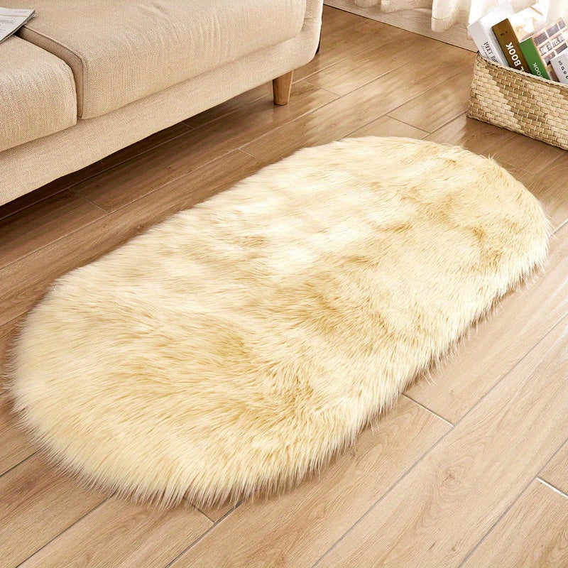 Super Soft Faux Sheepskin Oval Rug Plush Fluffy Floor Mat for Living Room Bedroom
