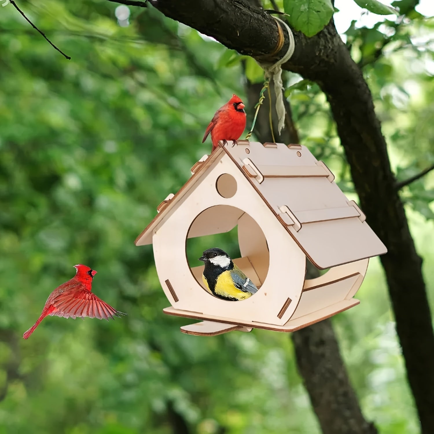 Wooden Bird Feeder House for Outdoor Garden Decor Fiberboard Flock Feeding