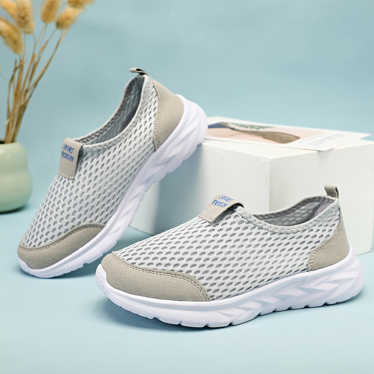 Мужские легкие кроссовки без шнурков с дышащим верхом из сетки, противоскользящая подошва MD для повседневных прогулок на свежем воздухе