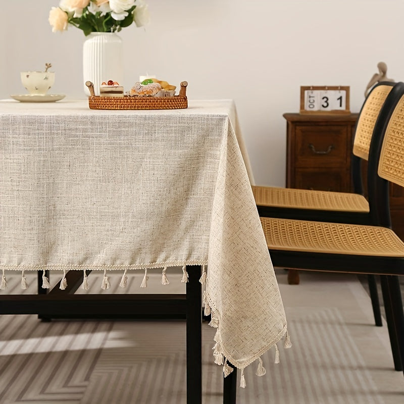 Mantel de lino con borlas, impermeable, resistente a manchas, lavable para bodas, fiestas y cenas