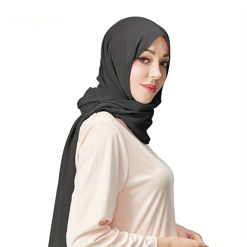 Woven Polyester Chiffon Hijab Scarf Solid Color Lightweight Muslim Head Cover for Casual Ramadan