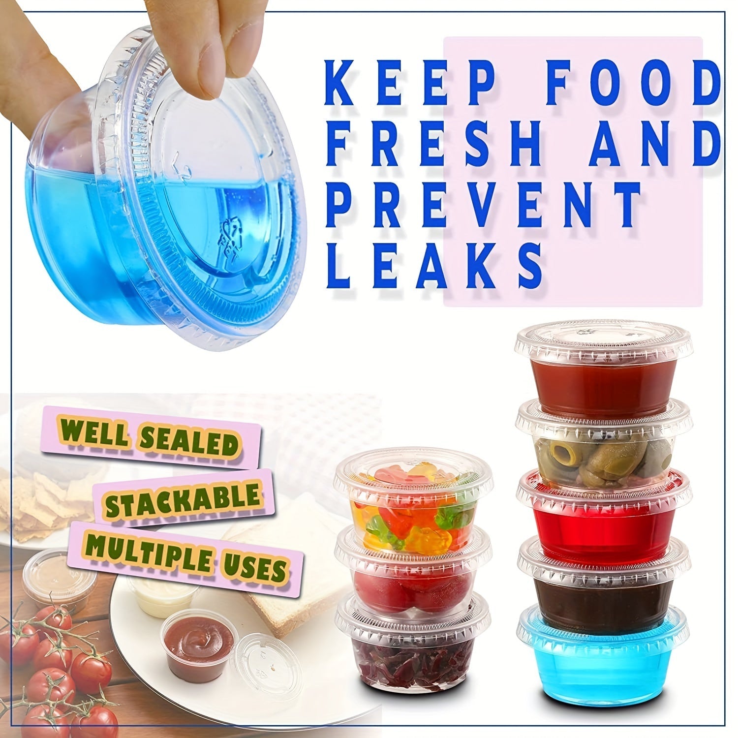 Disposable Portion Cups with Lids 2oz 3.25oz 5.5oz for Meal Prep Salad Dressing