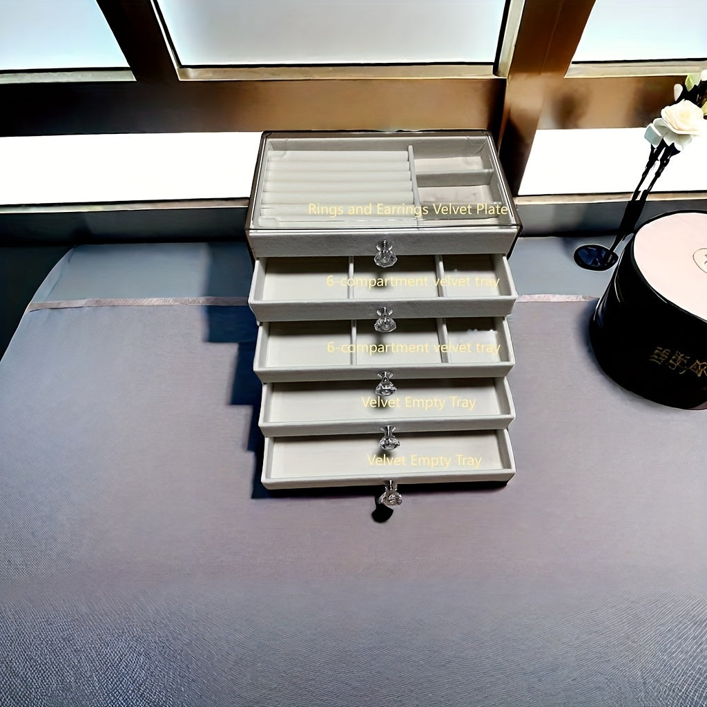 Caja organizadora de joyas de terciopelo para cajón, de 5 capas, para regalos y vacaciones