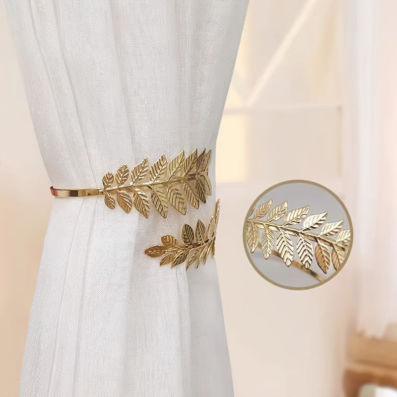 Bohemian Metal Alloy Leaf Curtain Tiebacks Decorative Drapery Holdbacks with Buckles