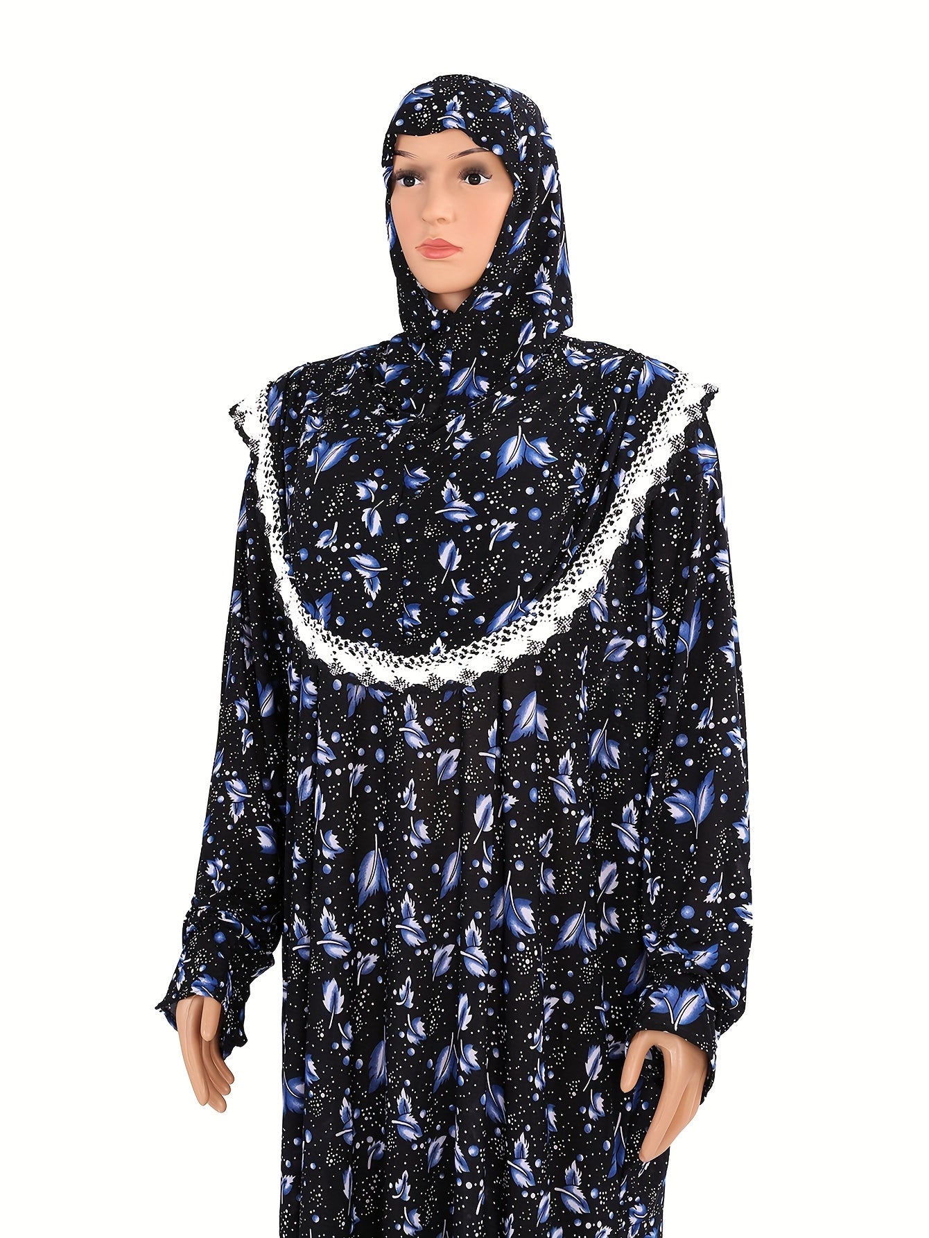 Plus Size Muslim Abaya Floral Print Knit Pullover Long Robe