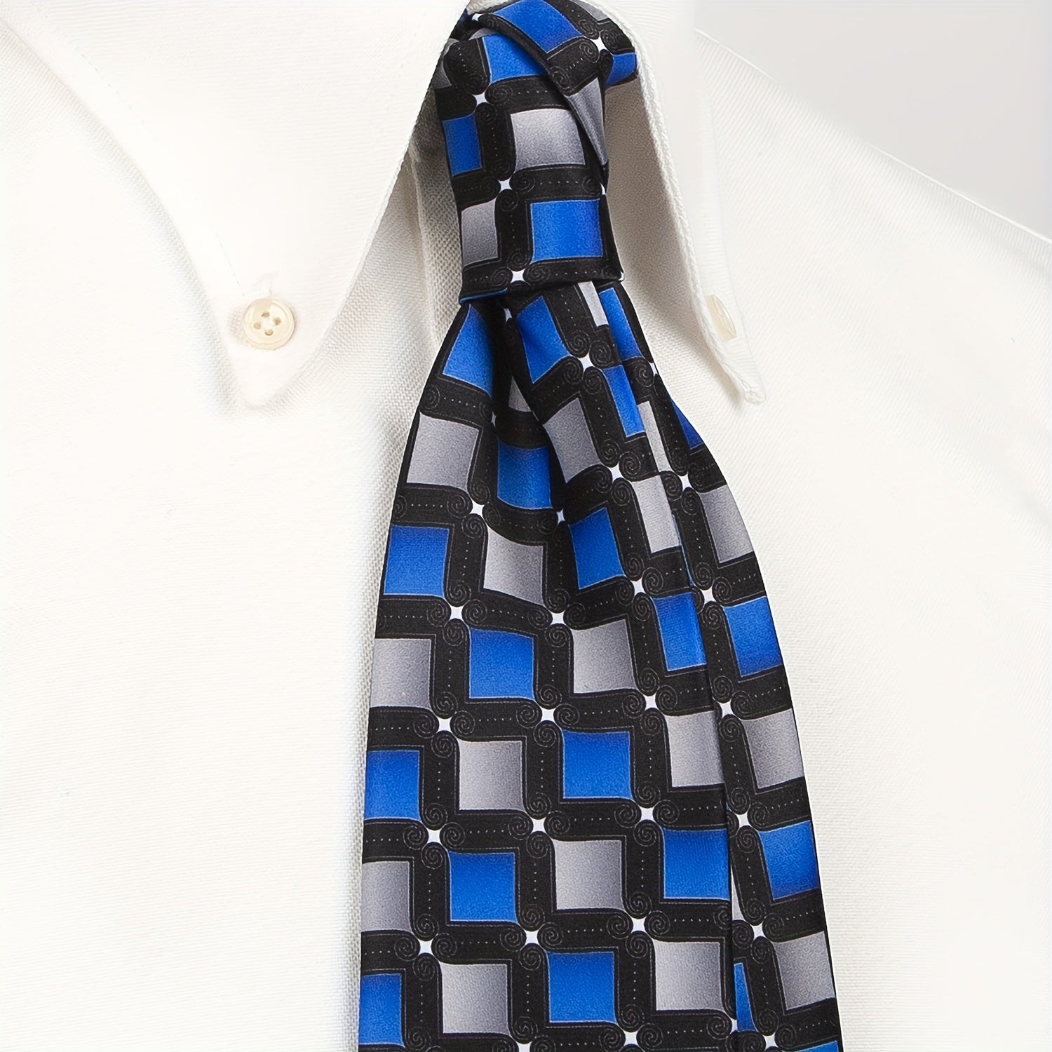 Men's Vintage Print Polyester Necktie with Abstract Geometric and Floral Pattern for Casual Street Style