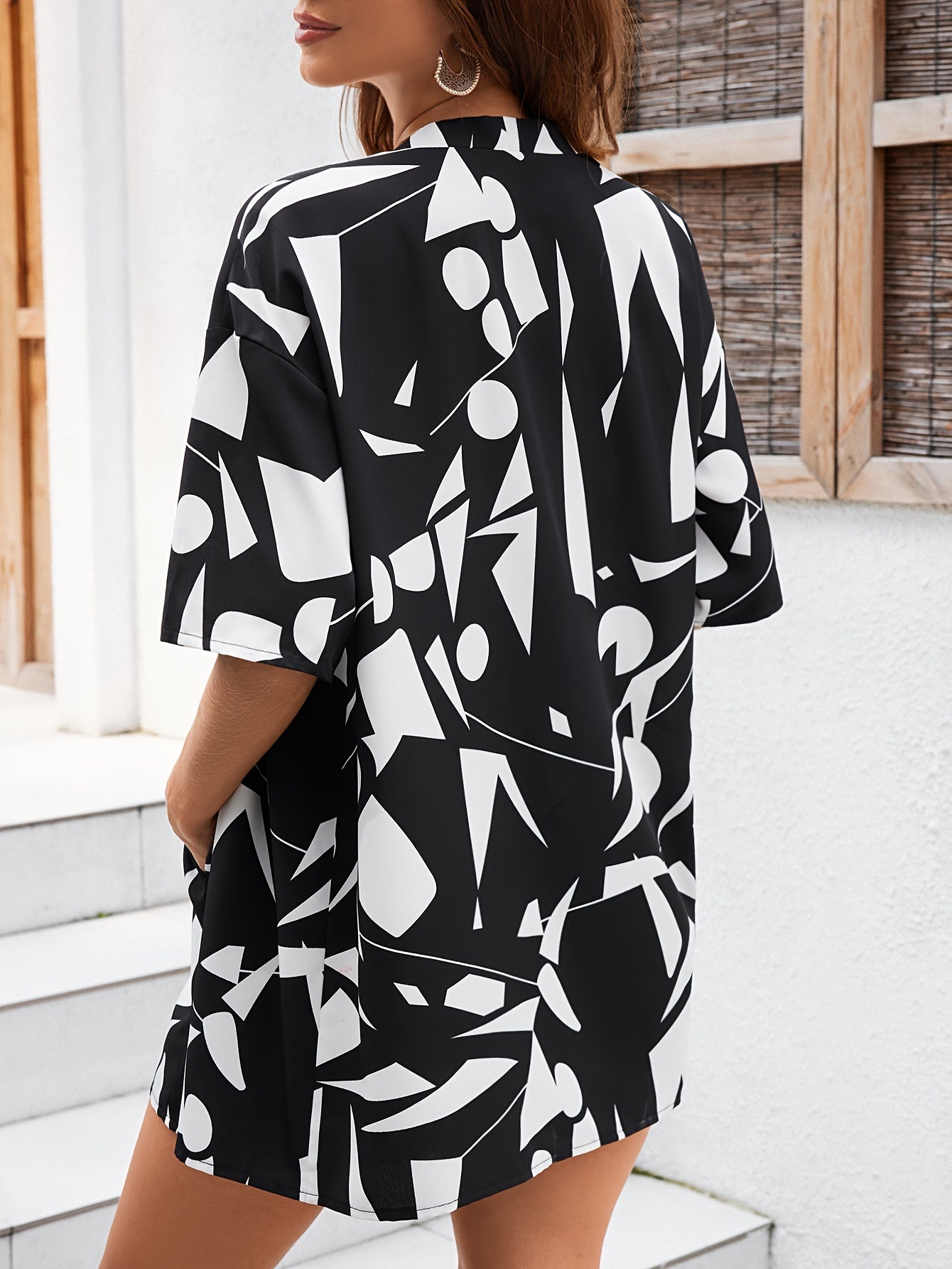 Conjunto de dos piezas para mujer, cárdigan y pantalones cortos con estampado geométrico, primavera y verano, apto para lavadora