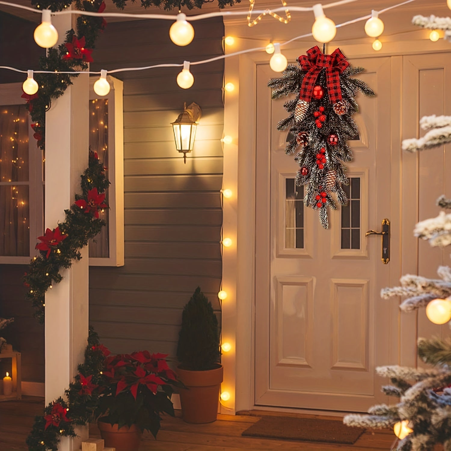 Sun'iy Rojdestvo Tashqi Yulduzcha 54.86 sm Pinoklar Qizil Berries Bayram Dekori